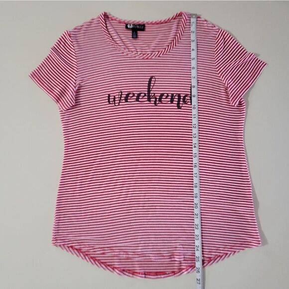 Baku Women's Red Stripe Scoop-neck Graphic Weekend Short Sleeve Pullover Top - Picture 4 of 12